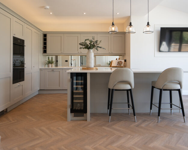 Open plan shaker kitchen at cricket pitch cottage